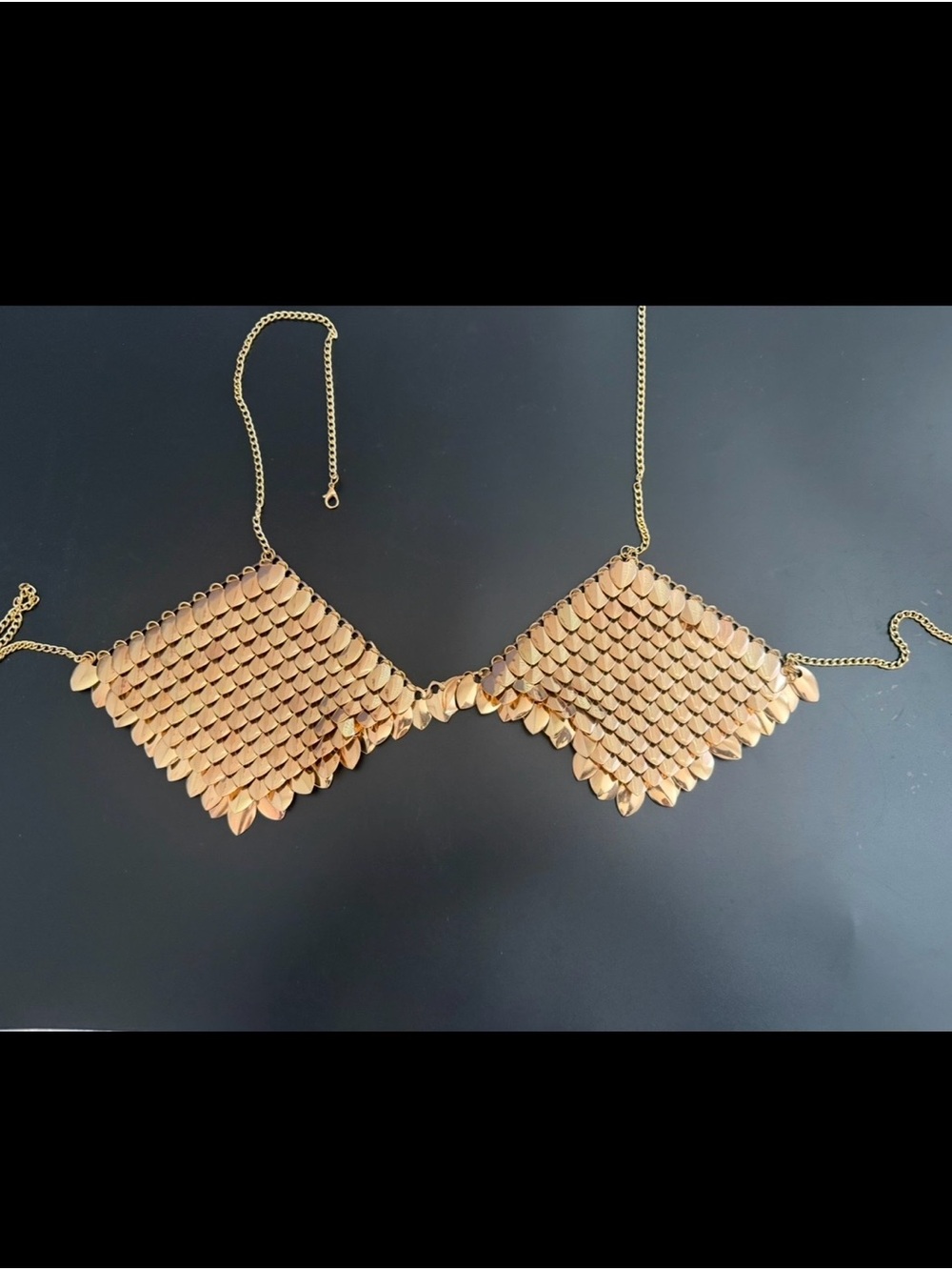 Metal Gold Sequin Scale Chain Bra Top - Women Jewelry
